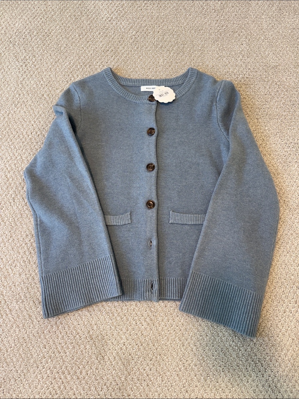 Mod Ref Blue Crewneck Button Cardigan